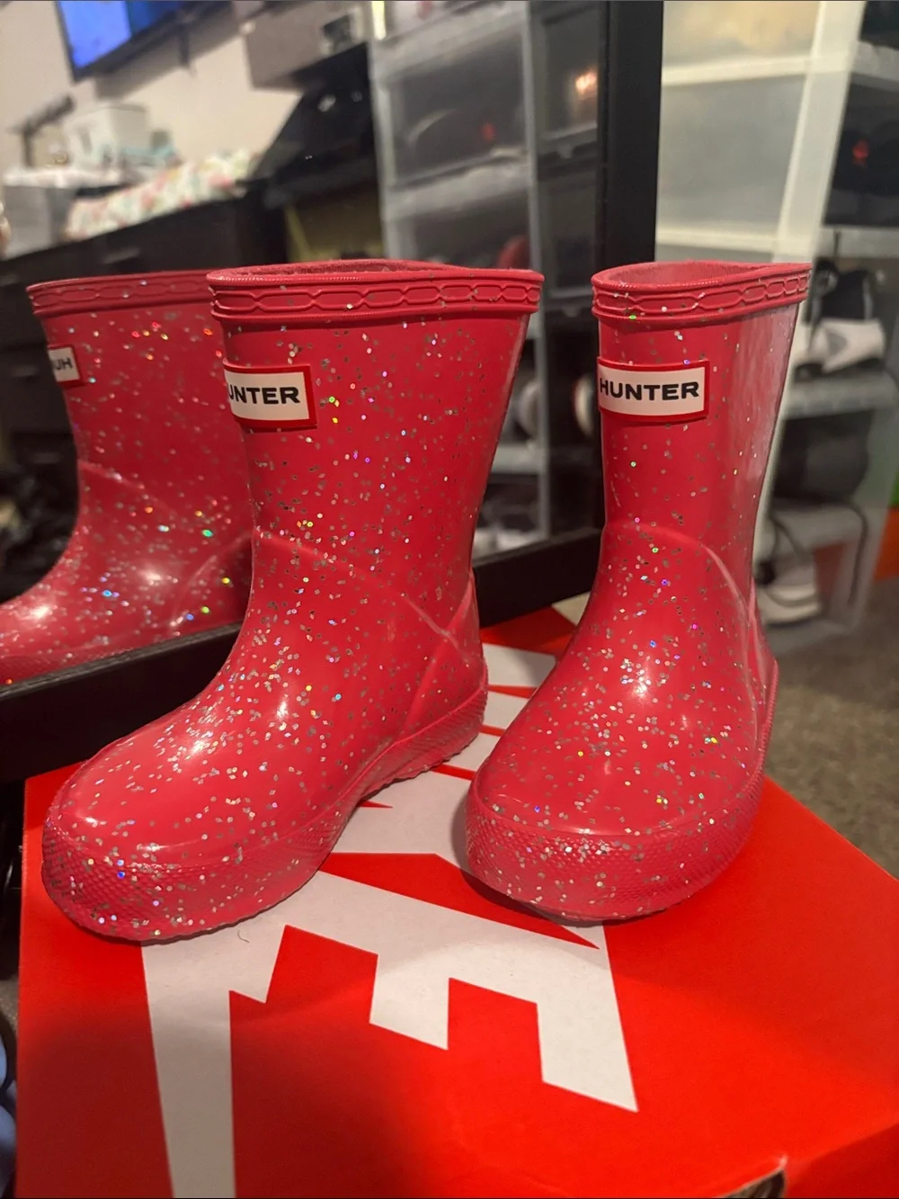 Hunter Kids Red Glitter Rain Boots